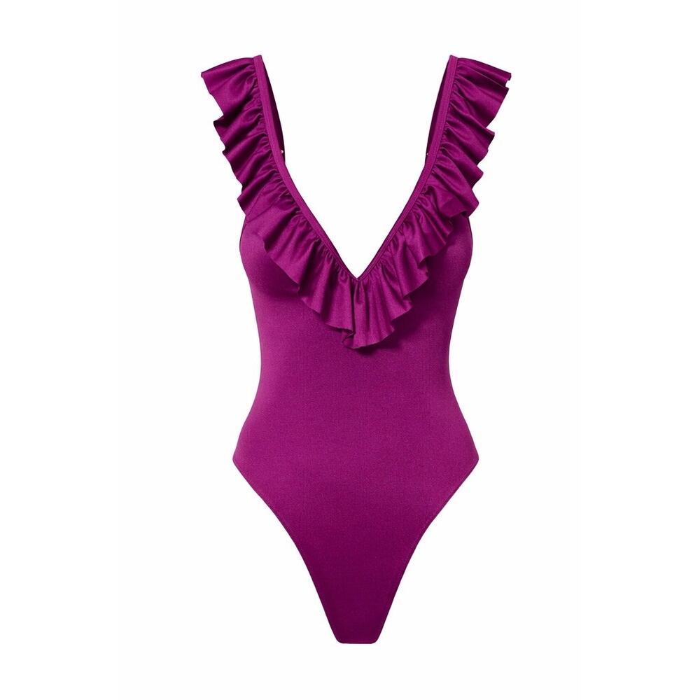 PINK Victoria’s Secret One Piece Swimsuit Small Magenta Purple Ruffle NWT Glam